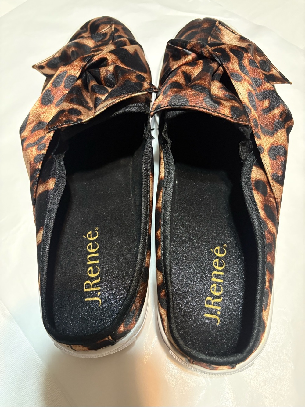 J.Renee Leopard Satin Bow Slip-On Mules in Brown and Black Size  11M